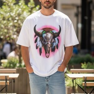 90s Delta White Graphic T-Shirt with Bull Skull Design